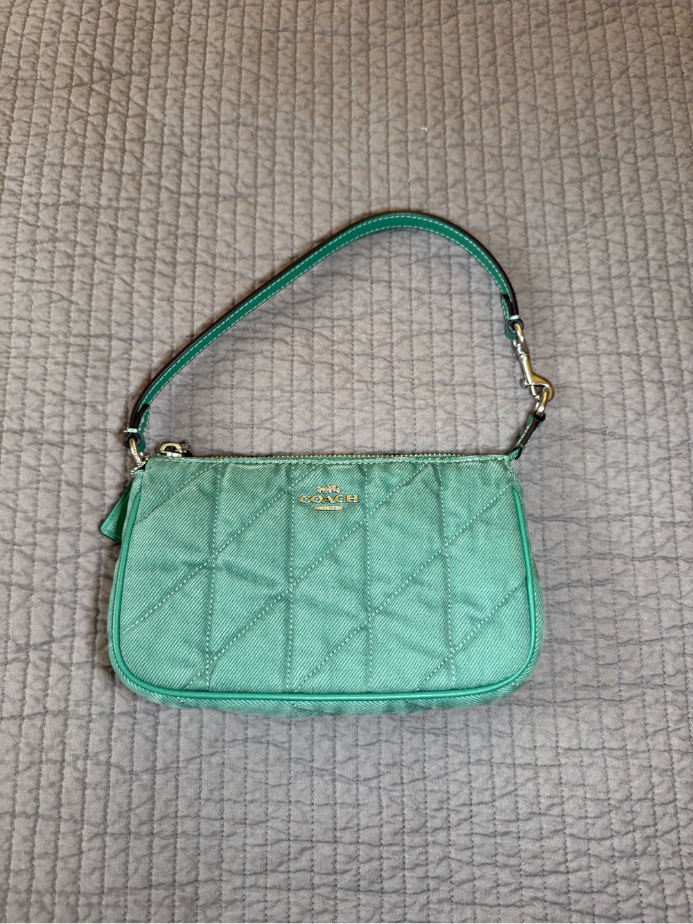 Coach Quilted Teal Mini Shoulder Bag with Gold Hardware